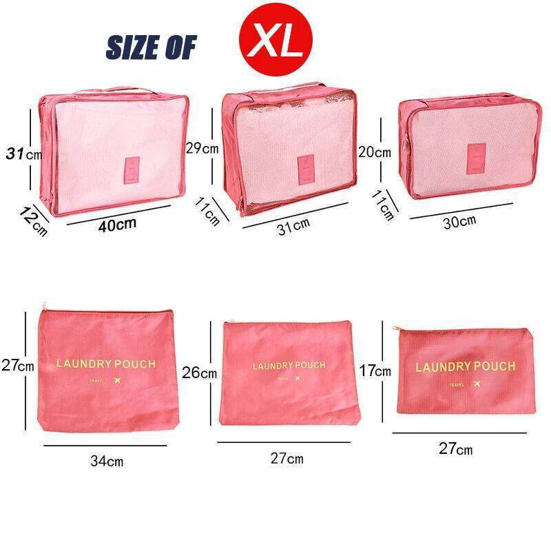 6-piece large size portable suitcase clothes shoes makeup luggage organizer travel storage bag 26Y0323