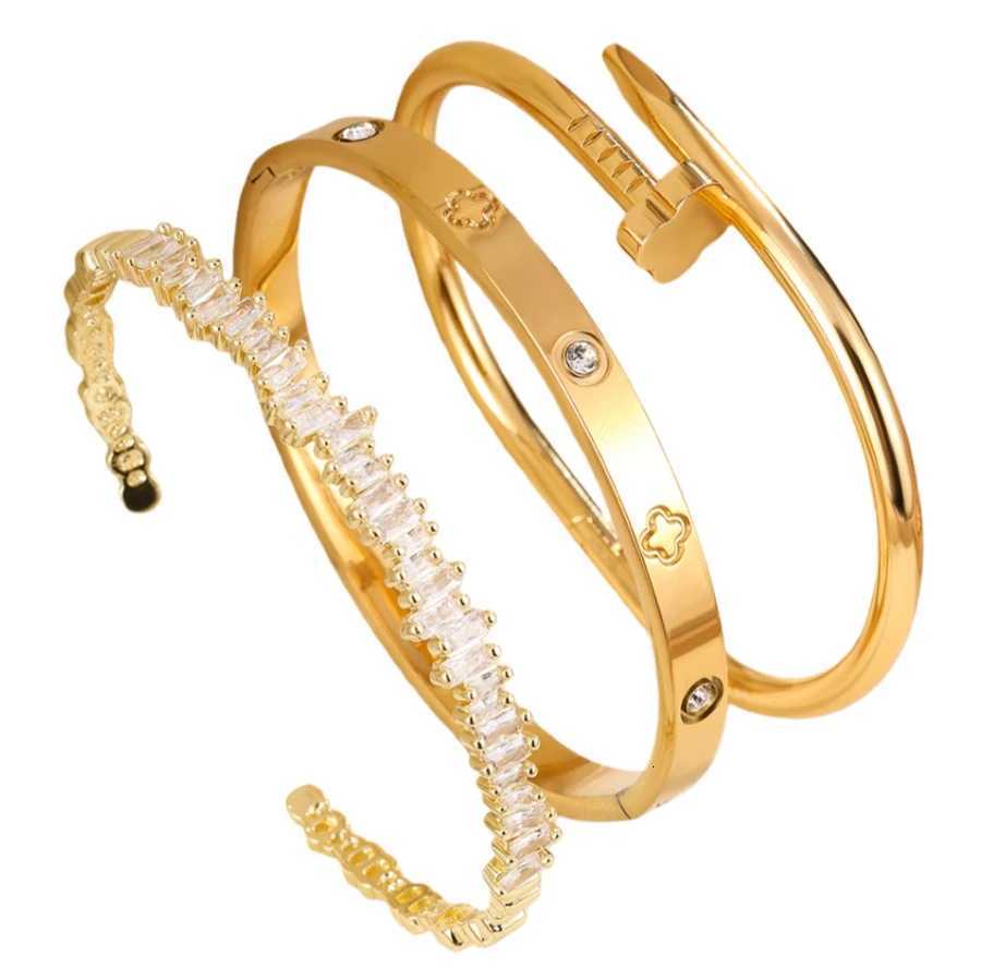 3PCSRomantic irregular zircon paired with flower-patterned stainless steel are perfect for ladies jewelry H260323 - view 7