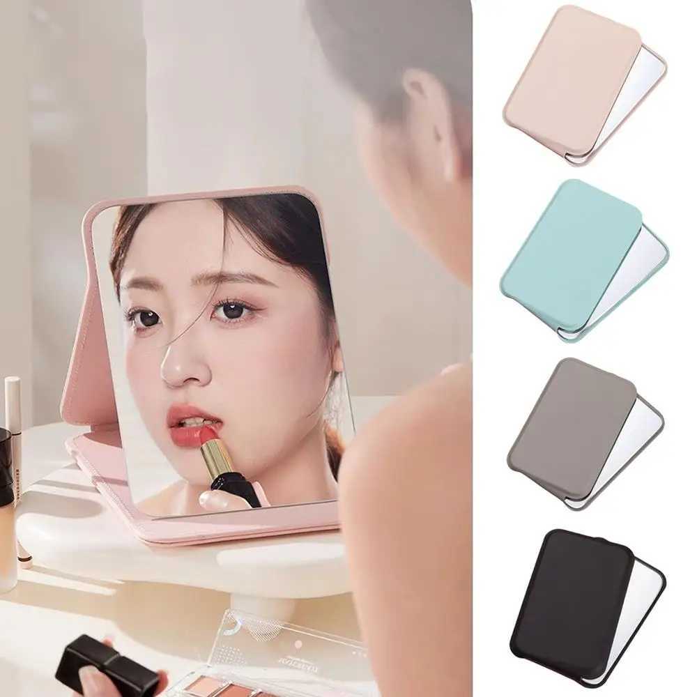 Mini Pocket Size PU Makeup Mirror High-Resolution Folding Mirror Fold Desktop Lighted Supplies Portable Solid Color Items H260324