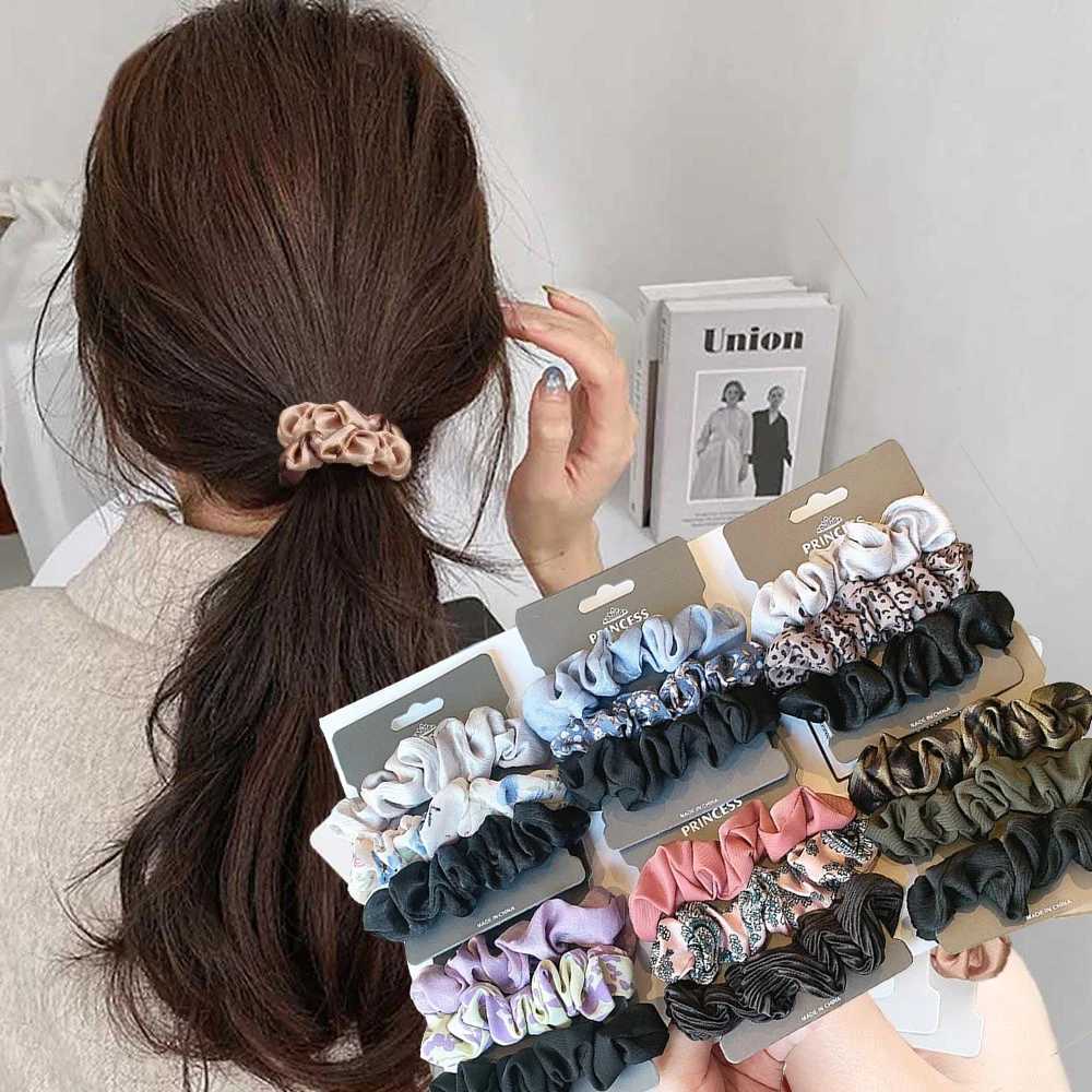 3Pcs Silk Satin Scrunchies Set Ponytail Holder Hair Ties Solid Color Floral Hair Rope Hair Bands Women Girls Hair Accessories H260324