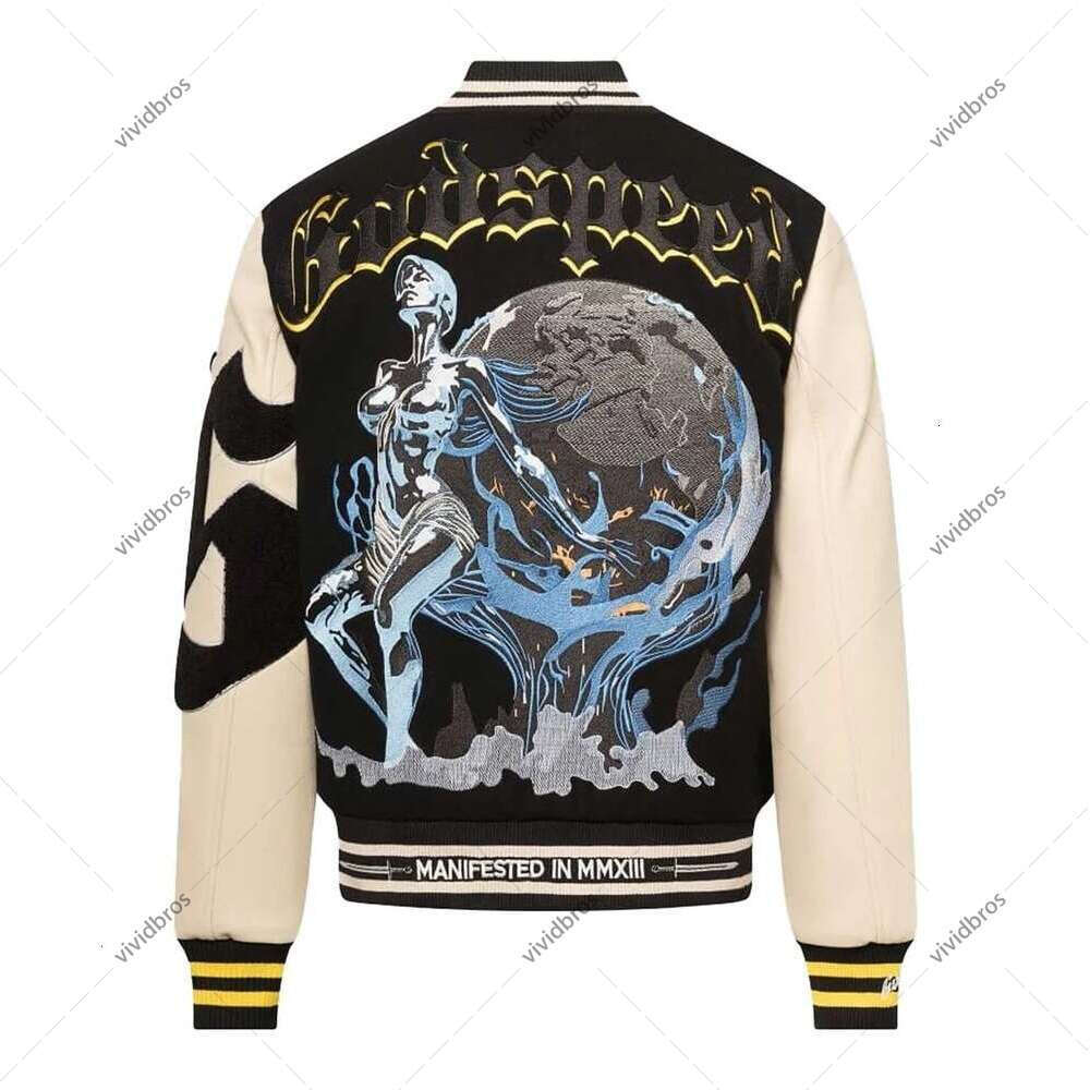 Godspeedes Men Designer Thick Jackets 26Ss American Style Trendy Skull Godspeedly Letter Embroidered Jacket High Street Padded Baseball Set 46f
