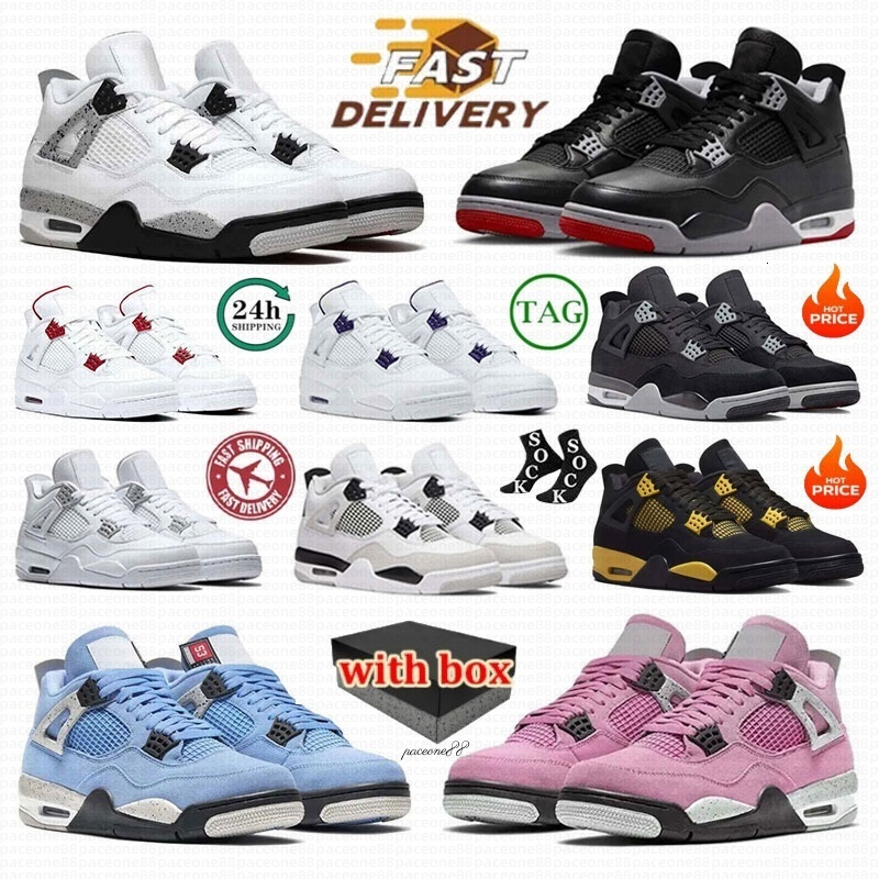 with box Designer shoes 4 Basketball Shoes for Womens Military Sail Red 4s Black Cat Cement Yellow Thunder White Oreo Cool Grey Blue j4 University Seafoam Mens