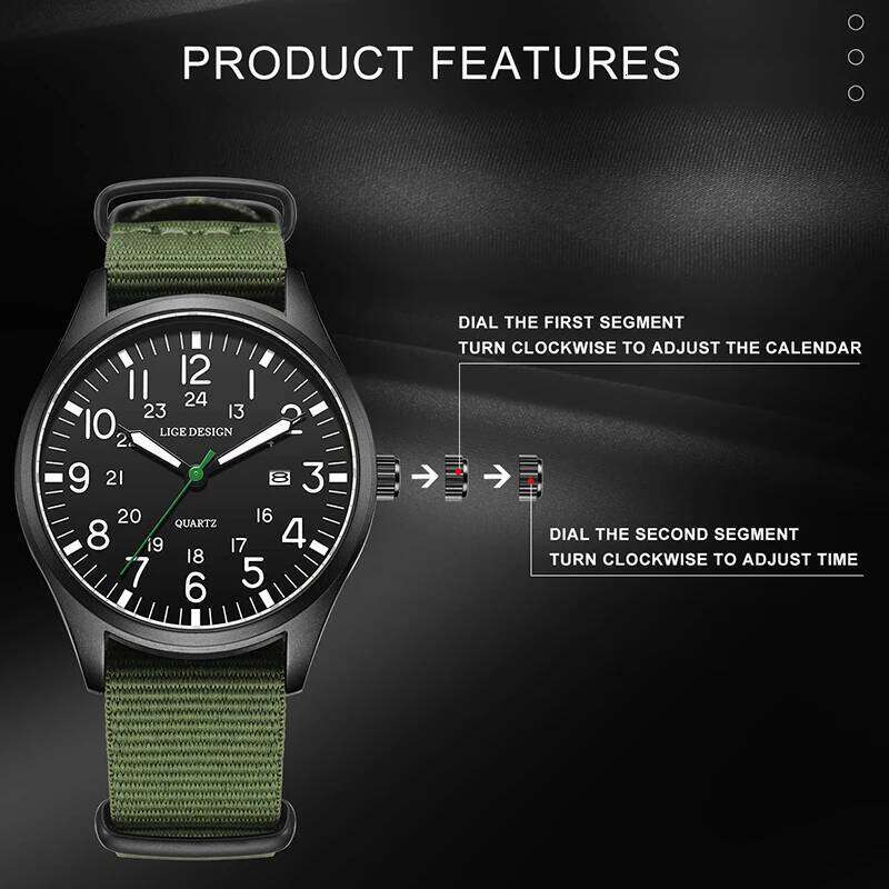 LIGE New Army Military Watches For Casual Business Nylon Strap Luminous Watch Men Waterproof Date Men's Quartz Wristwatch