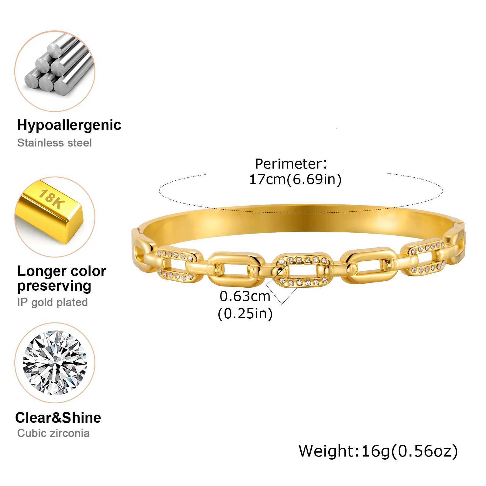 Dainty Zircon PAPerclip Clasp for Women Openable StainlESS Steel Cuff Bangle Fashion Charm Gift H260323 - view 7