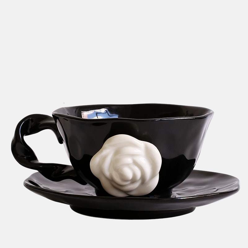 Mug Eight Sided Camellia Ceramic High End Exquisite With Saucer For Breakfast Oat Milk Gift