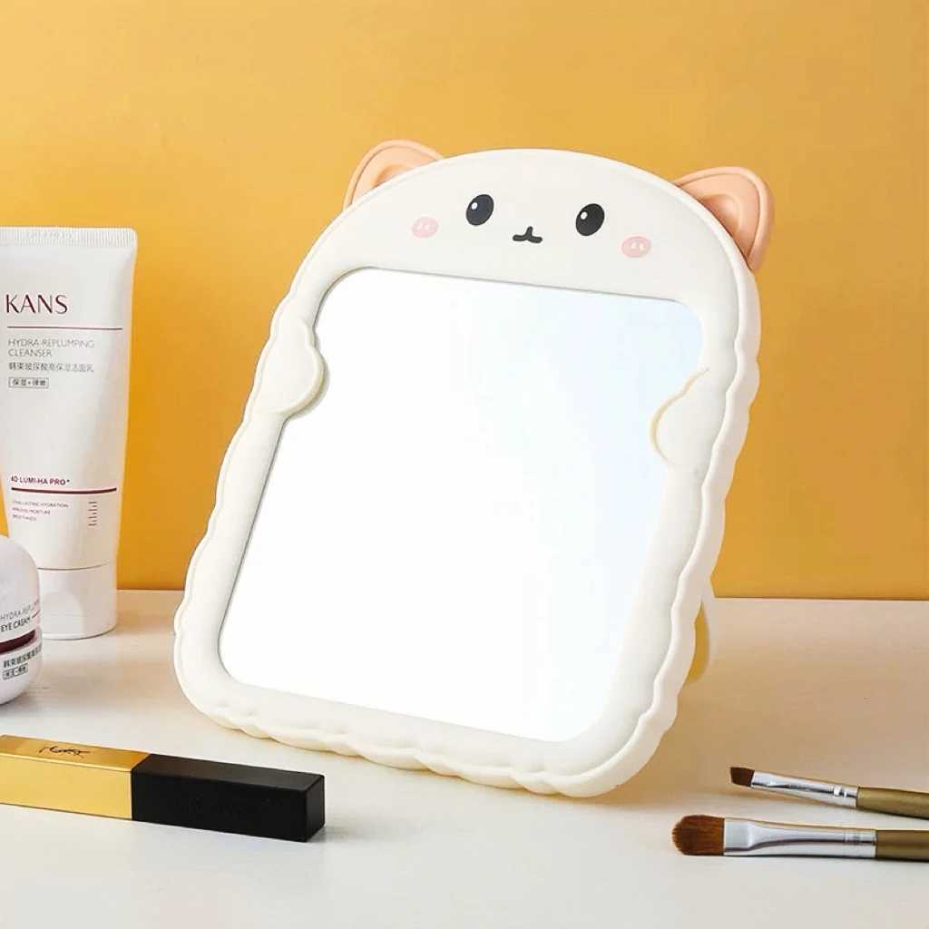 Foldable Cat-Ear Desktop Makeup Mirror Polished Plastic Frame with Cute Animal Design Multi-Color Options No Power Needed H260324