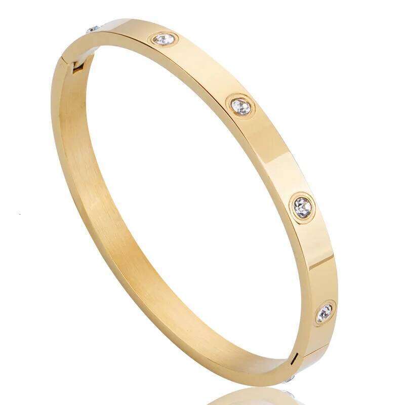 YKH New Fashion Stainless Steel Women's Bracelet Couple Bangle Cubic Zirconia Gold Color Jewelry Gift For Men 26W0324