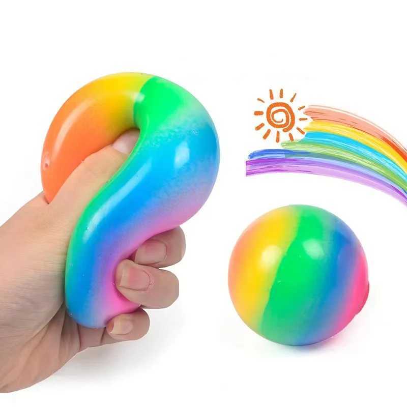 Creative Gradient Rainbow Flour Stress Relief Ball Toys Squeeze Slow Rebound Prank Ball for Kids Finger Training Toy Ball Gifts H260324