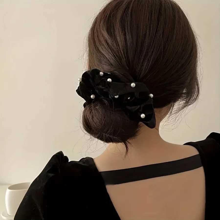 1/2pcs Black Velvet Imitation Pearl Decoration Light Luxury Headband Women Daily Curly Hair Elegant Texture Fashionable H260324