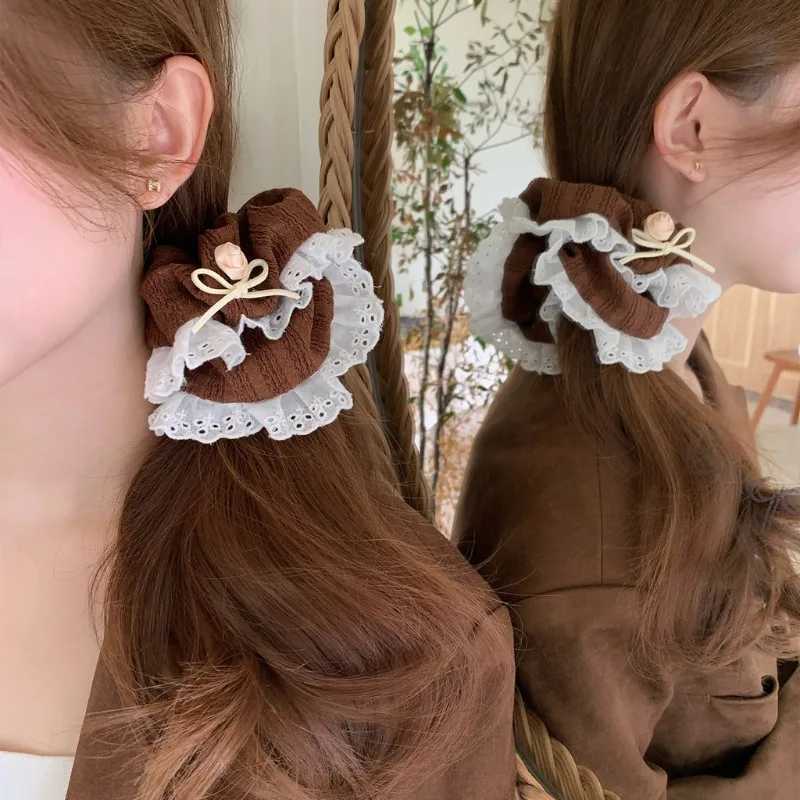 Fabric Lace Flower Edge Hair Ring Cute and Sweet Korean Style Scrunchie Hair Accessories H260324
