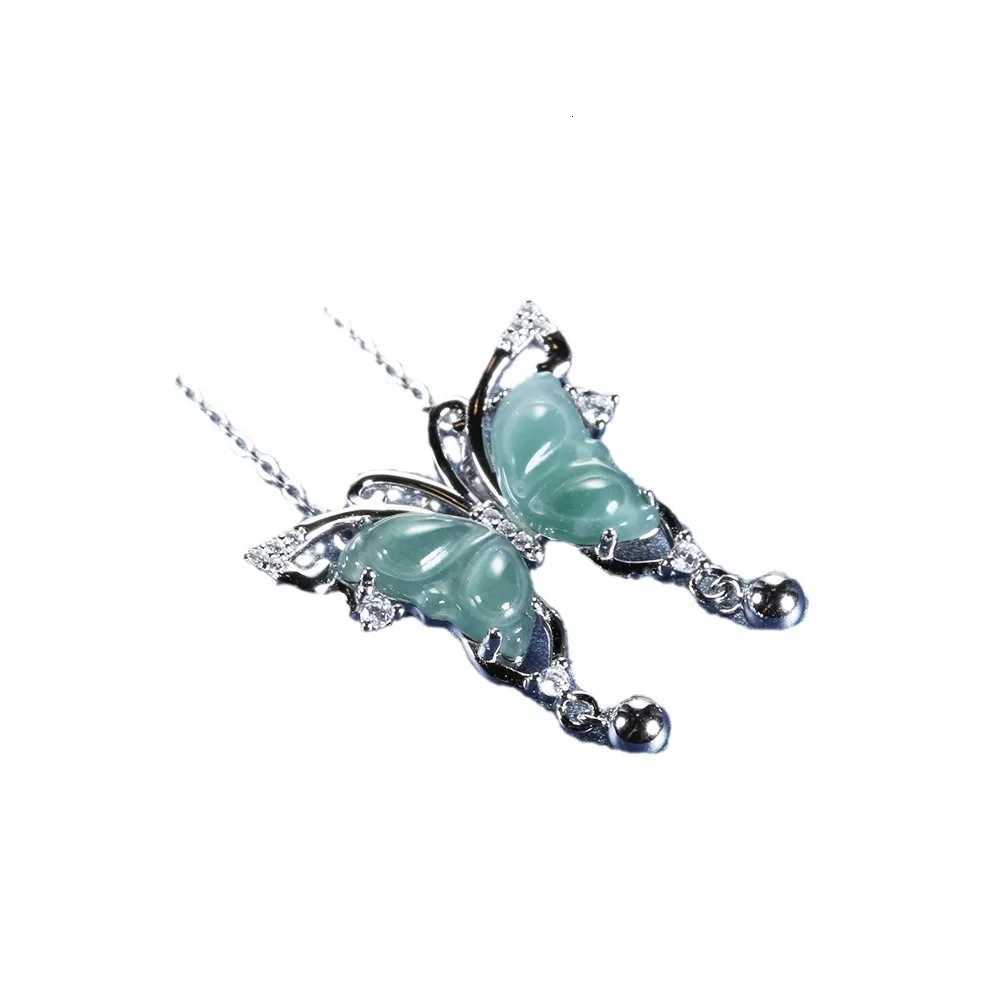18K Gold Inlaid Natural Hazardous Material Blue Water Jade Butterfly Pendant for Summer Fresh Platinum PT950 Collarbone Chain H260324 - view 6