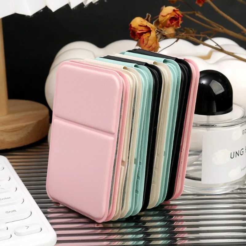 Solid Color PU Leather Desktop Makeup Mirror Simple Portable Handheld Makeup Mirrors Foldable Pocket Desktop Stand Tools H260324