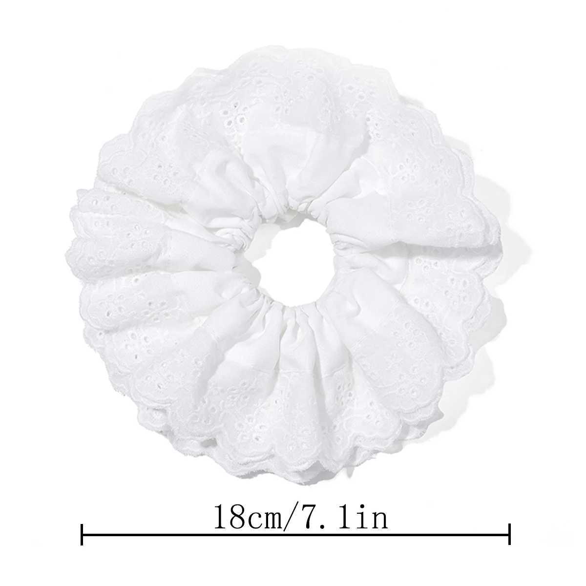 A pure cotton lace hair band a cute white hair tie and a French hollow double-layer large intestine band for women H260324