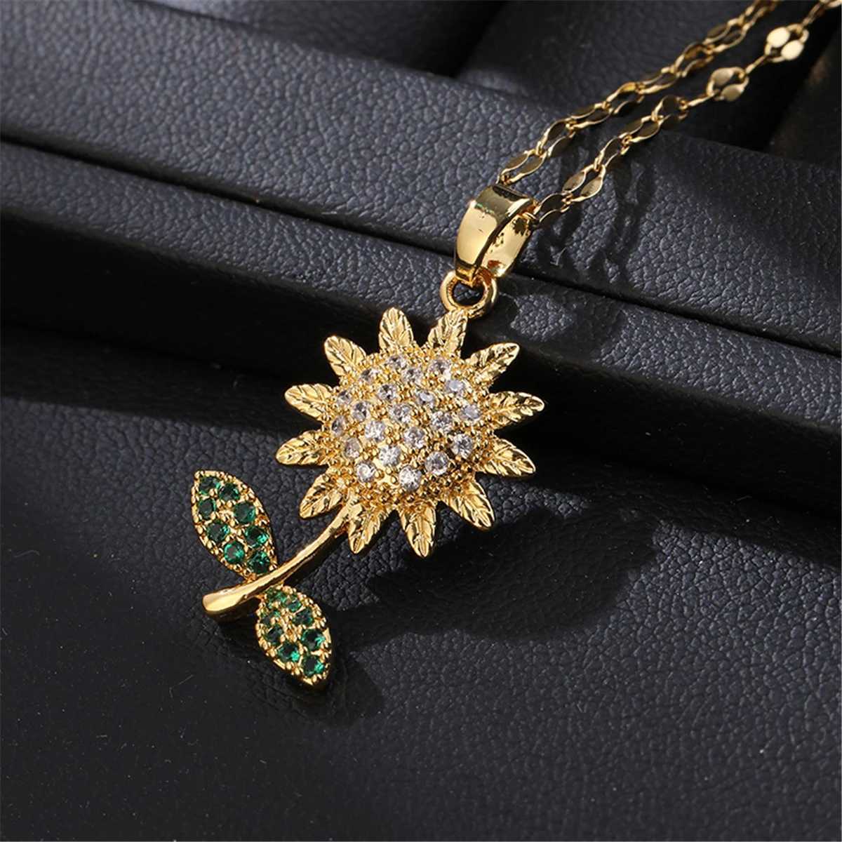 Elegant Small Fresh Daisy Sunflower Flower Copper Pendant Necklace for Women Fashion Stainless Steel Chain Romantic Gift H260324 - view 5