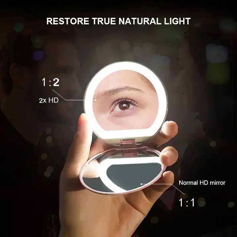 Usb Rechargeable Portable Travel Handheld Pocket Custom Foldable Led Light Cosmetic Smart Touch Screen Makeup Mirror H260324