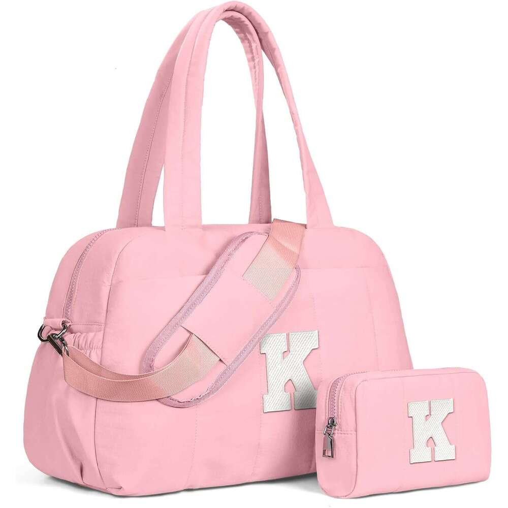 Vogewood Luggage Personalized Weekend Women's Overnight Travel Bag with Makeup Bag, Birthday Gift, Pink, Medium Size, K