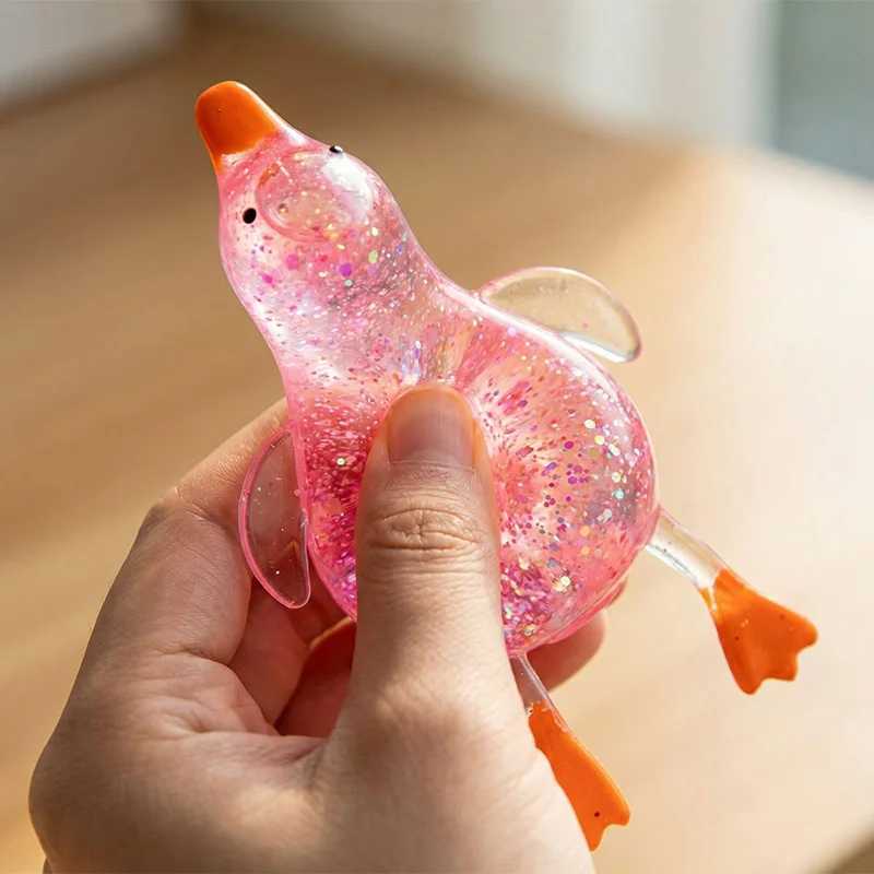 Cute Duck Squishy Glitter Pinching Slow Rebound Soft Pressure Ball Steel Pipe Venting Office Home Decor Kid Adult Birthday Gift H260324