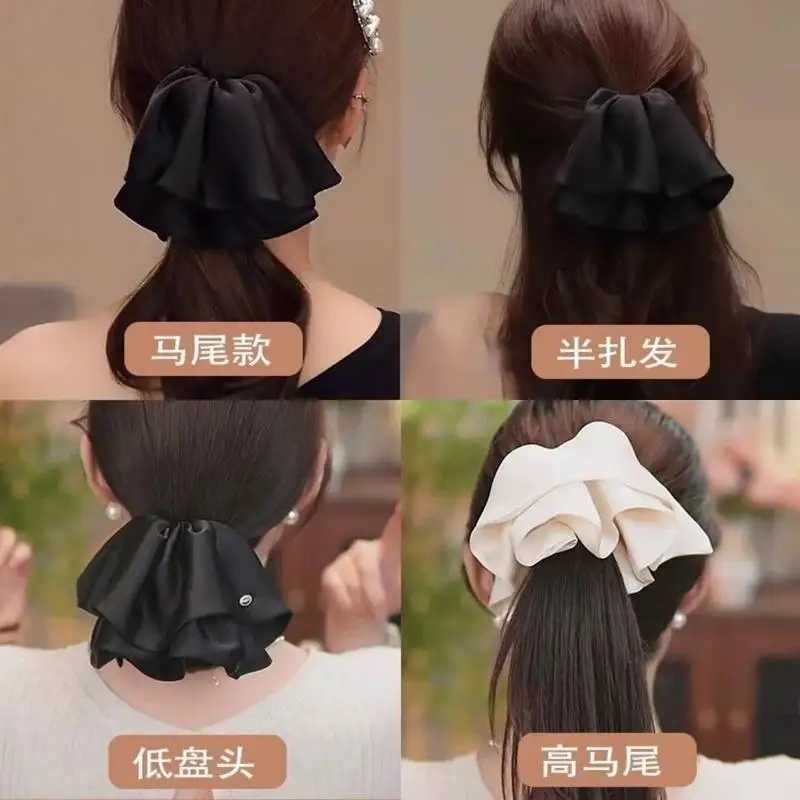 French Satin Large Bow Hair Claw Clips Elegant Ponytail Holder Women Girls Hair Barrettes Clamps Hairpins Chic Hair Accessories H260324