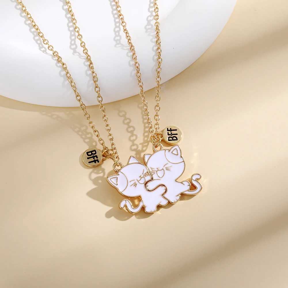 2Pcs/Set BFF Charm Cute Cats Shaped Puzzle Pendant Necklace Girls Best Friends Friendship Jewelry Gift H260324