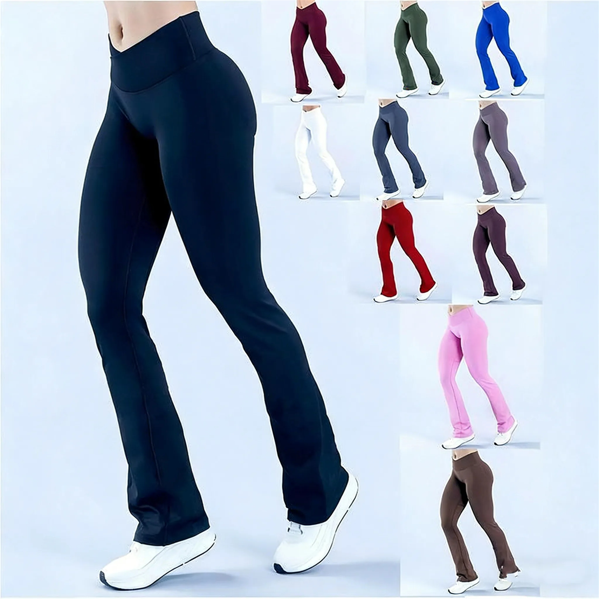 Dfynely Yoga Vision Flares Pants Seamless High Waist Sweatpants Fitness Peach Buttocks Quick Dry Tight Workout Clothes Jogging Sports Trousers Gym Tops