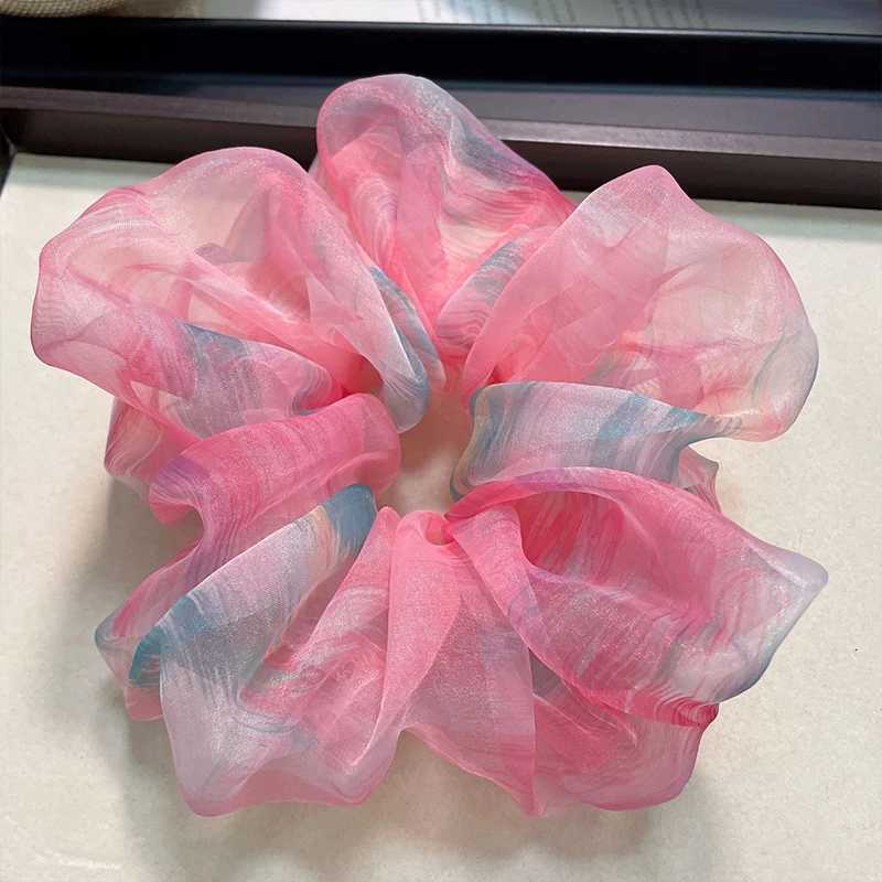 New Korean Elegant Summer Soft Yarn Scrunchies Women Elastic Hair Band Ponytail Holder Rubber Tie Band Hair Accessories H260324