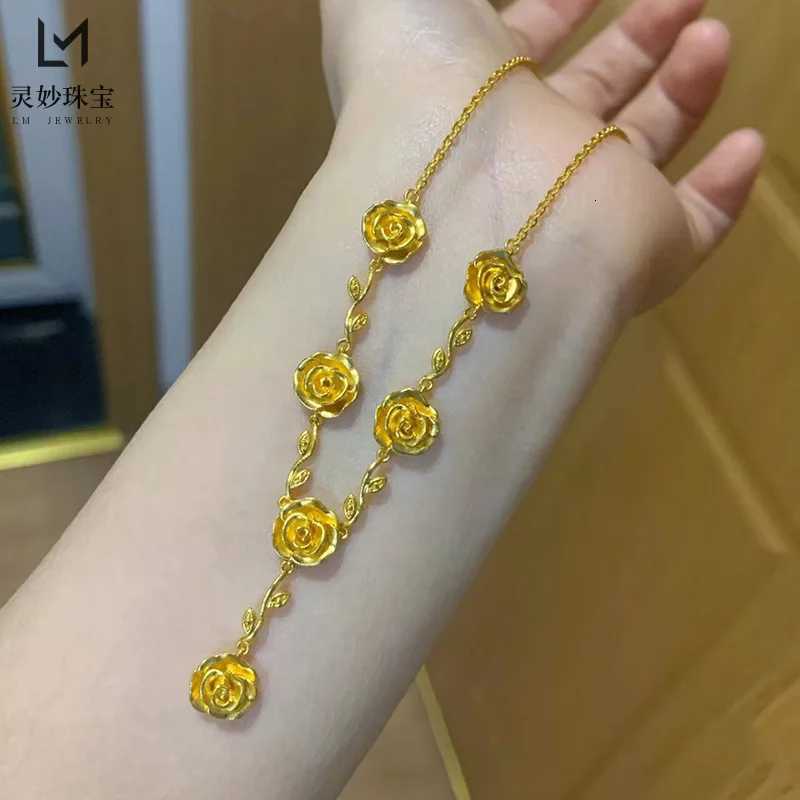 Luxury 24K 9999 Pure Gold real gold Womens Rose Necklace Womens Flower Pendant Set Chain H260324 - view 3