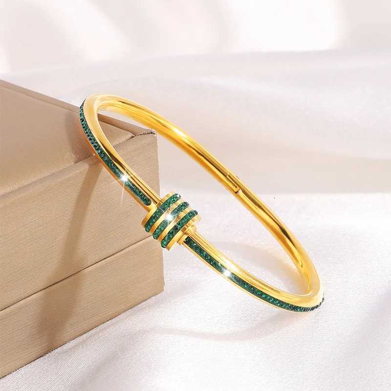 Yupsk 4/1Pcs Geometric Green Zircon Stainless Steel Stackable Bangle Set for Women Luxury Jewelry Gifts H260323 - view 7