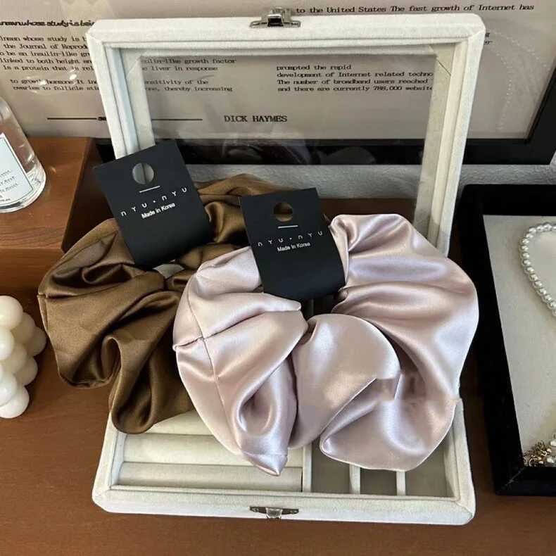 12cm Fashion Satin Scrunchie Women Silk Hair Tie Elastic Hair Bands Girls Black Scrunchy Rope for Adult Hair Accessories H260324