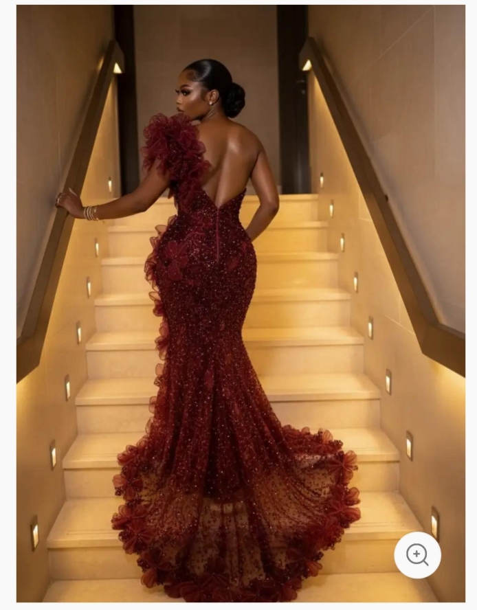Elegant Burgundy Prom Dresses For Black Girls 2026 Luxury One Shoulder Mermaid Sequins Beads Formal Evening Gala Dress Customized M01BC22049