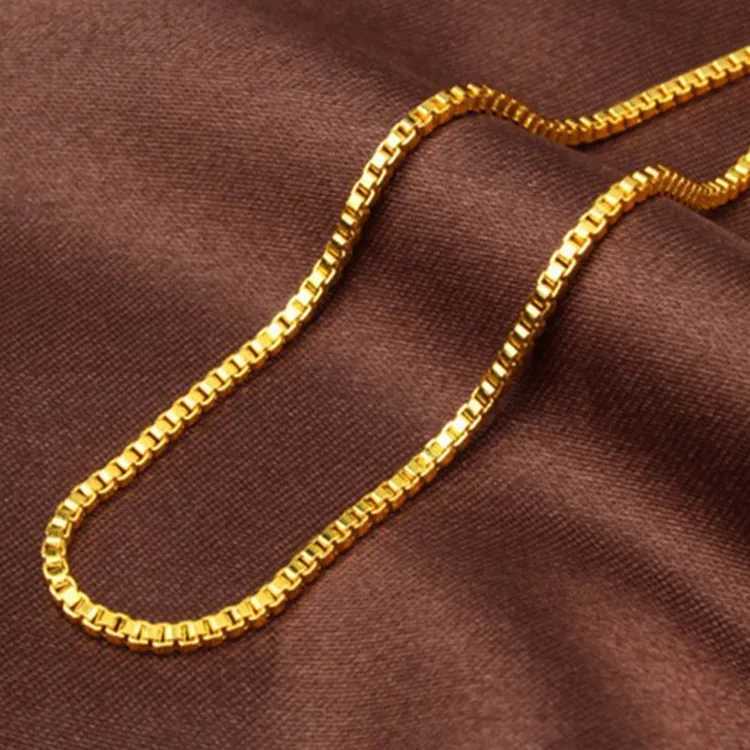 AU999 Box Chain Necklace Womens 24K Gold - Shiny links non-deformable value-preserving top jewelry for ladies H260324 - view 3