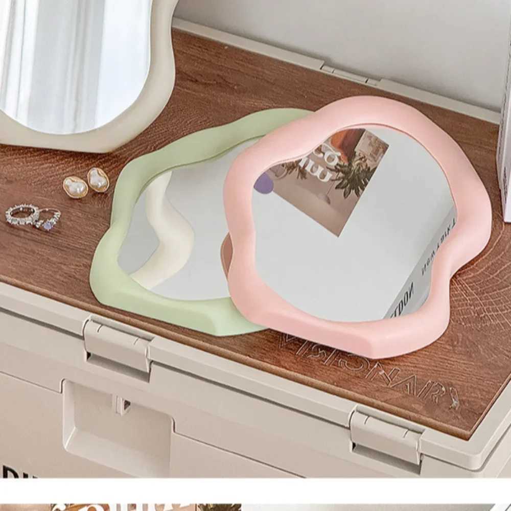 1PC Cream Style Makeup Mirror Decorative Irregular Simple Standing Dresser Mirror Cloud Shaped French Hairdressing Wall Mirror H260324