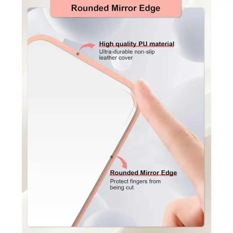 Woman MINI Folding Makeup Mirror High-quality Portable Pocket Makeup Mirror Single-side Creative Women Solid Color Handle Desk H260324