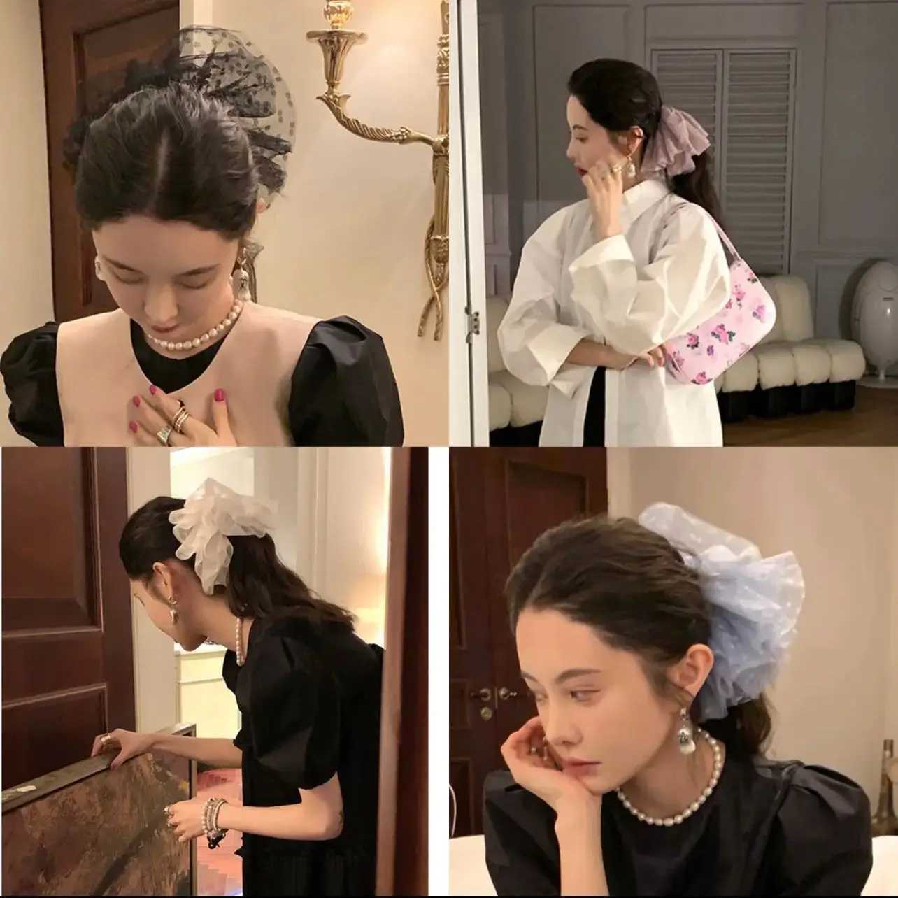 Lystrfac 1/2Pcs Oversize Scrunchies Lace Hair Ring Mesh Dot Big Hair Rope Female High Elastic Rubber Band Hair Accessories H260324