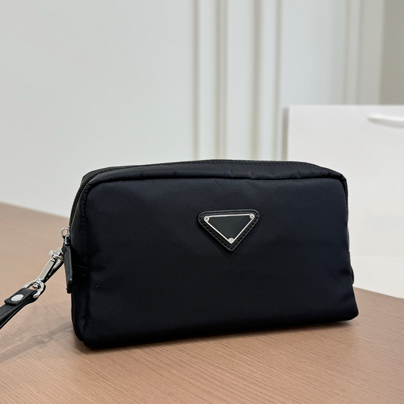 Black Nylon Makeup Bag Water Resistant Cosmetic Pouch Womens Vanity Bag Travel Makeup Bags Toiletry Bag Zipper Pockets Travel Cosmetic Bags