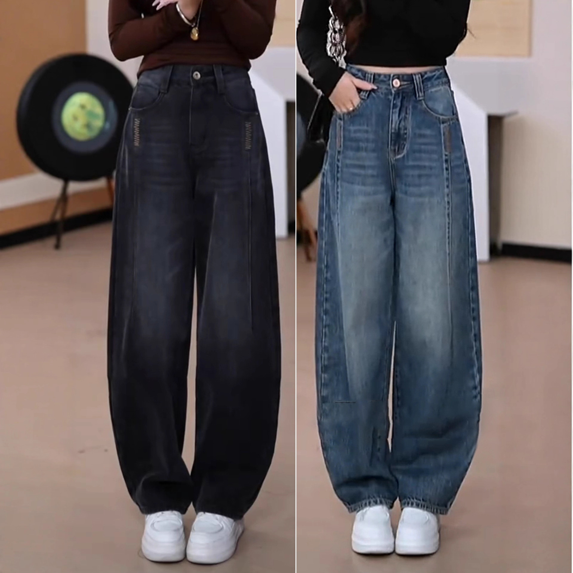 Designer Pants Black And Gray Versatile Denim Curved Pants For Women 2026 Spring And Autumn New Style High-waisted Slimming Loose Straight Narrow Wide-leg Pants
