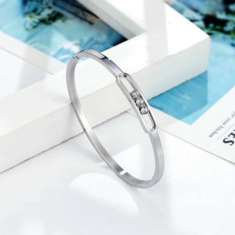 Classic Slideable 3 Zircon Bangle For Women Wedding Day Gift Stainless Steel High Quality Brand Jewelry H260323 - view 3