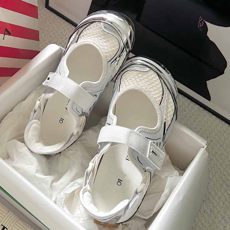 26ss Designer Orbit Flash Ballerinas Womens Top Mesh Mary Jane Sneaker Color Blocking Avant Garde Style Velcro Design