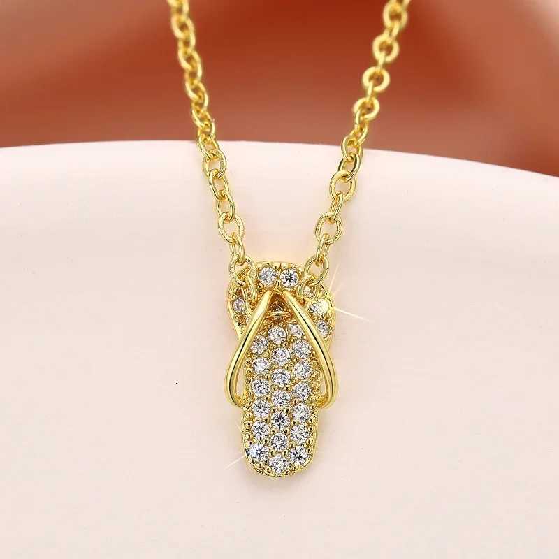 Huitan Chic Flip Flops Shaped Pendant Necklace for Women Bling Crystal CZ Funny Summer Girls Neck Accessories Statement Jewelry H260324 - view 5