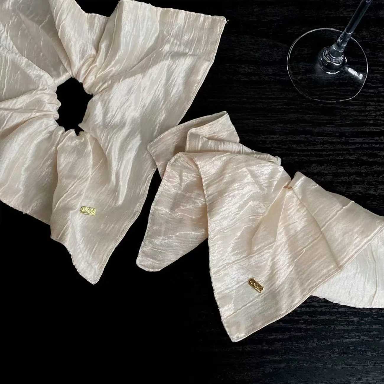 1PC Fashionable Elegant Champagne Gold Hair Scrunchie Scarf - High-end Simple Daily New Style Hair Tie for Ponytail H260324