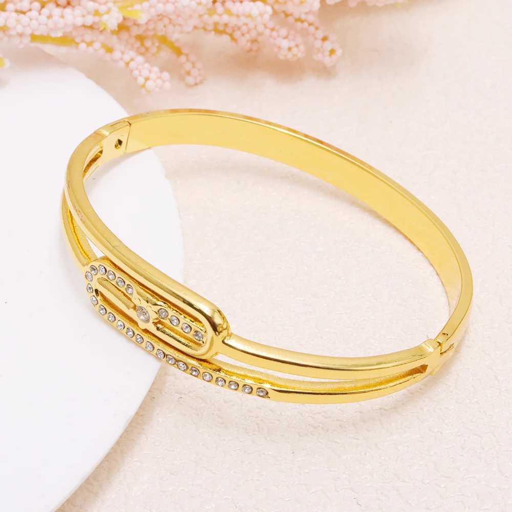 StainlESS Steel SnAP-on Bangles Women Gold Color Openwork Zircon Bangle Fashion AccESSories Gift 60mm Button H260323 - view 4