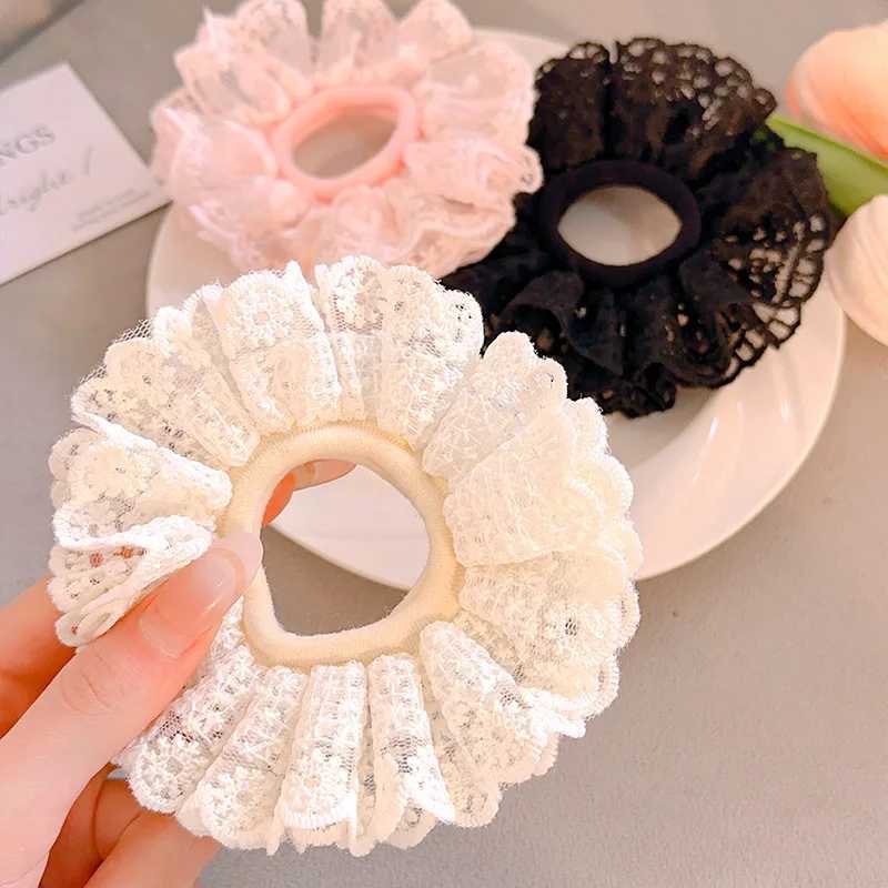 Off-white Lace Large Intestine Hair Band Womens Disc Hair Elegant Rubber Band Hair Rope on The Back of The Head Headgear H260324