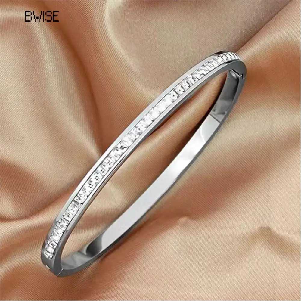 Bwise Ins Style Stainless Steel Jewelry Inlaid Cubic Zircon Bangles for Women Waterproof Trendy Christmas Gift H260323 - view 4