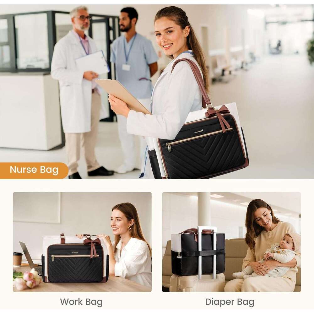 LOVEVOOK Women's Teacher Handbag, Work Laptop Gift Cup Holder, Quilted Nurse Bag Diaper with Multiple Pockets, Large Computer Handbag Wallet, Sui