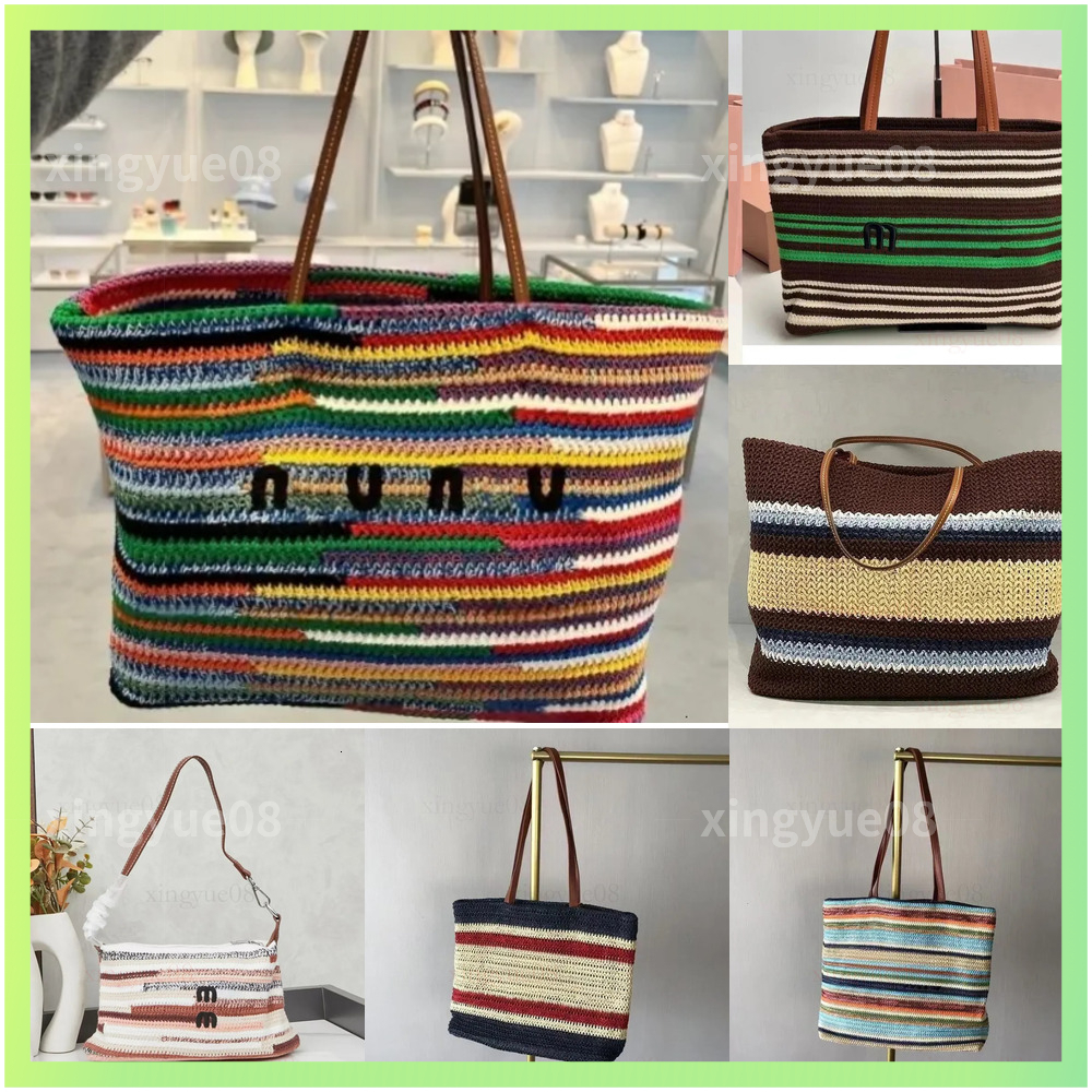 Designer Rainbow Tote Bag Crochet Tote Bag Crossbody Weave Hobo Beach Bag Summer School Handbag Shoulder Beach Travel Handbags 222