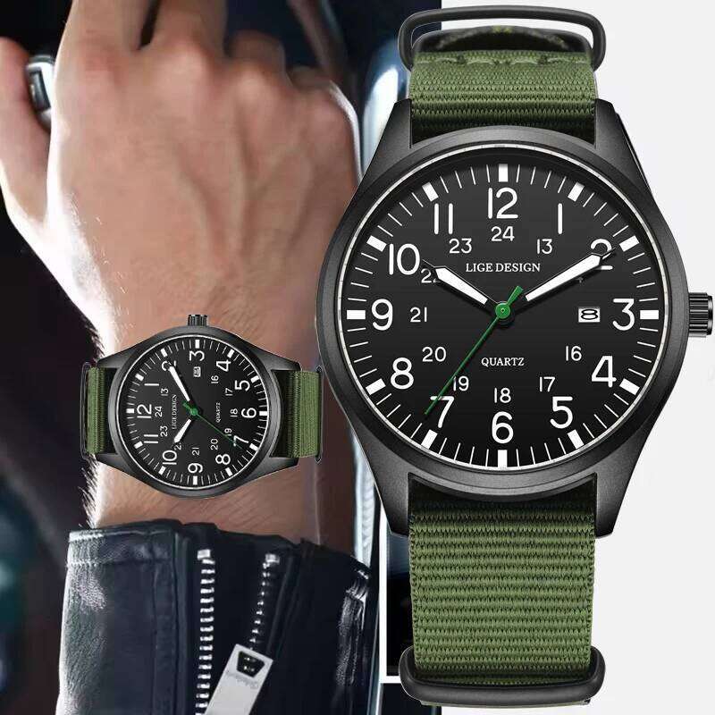 LIGE New Army Military Watches For Casual Business Nylon Strap Luminous Watch Men Waterproof Date Men's Quartz Wristwatch