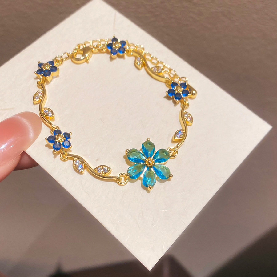 18k real gold plated zircon flower bracelet exquisite elegant sweet versatile light luxury high-end jewelry for women - view 3