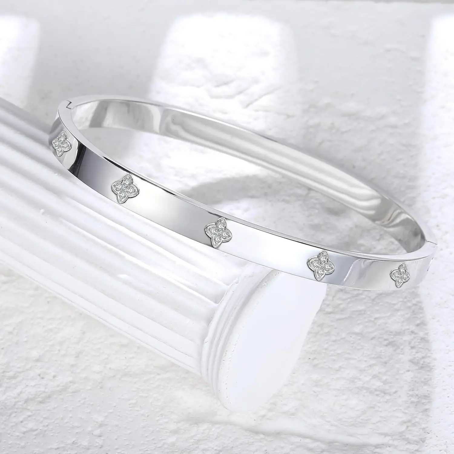Premium Stainless Steel Bangle for Women with Cubic Zirconia Inlay Stacking Lucky Jewelry H260323 - view 4