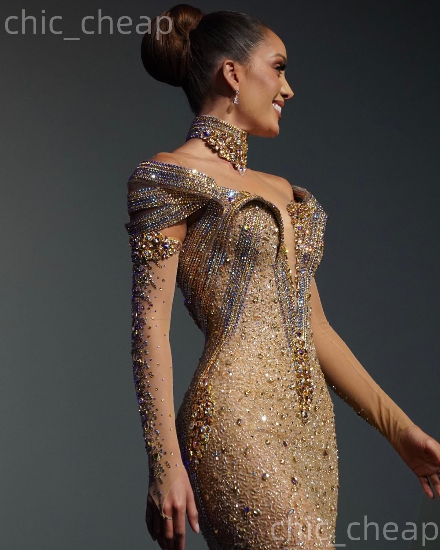 2k26 Gold Prom Dress 2026 Mermaid Glitter Dresses Illusion Crystals High Neck Evening Dress Birthday Formal Women Pageant Dinner Party Gowns ZJ089