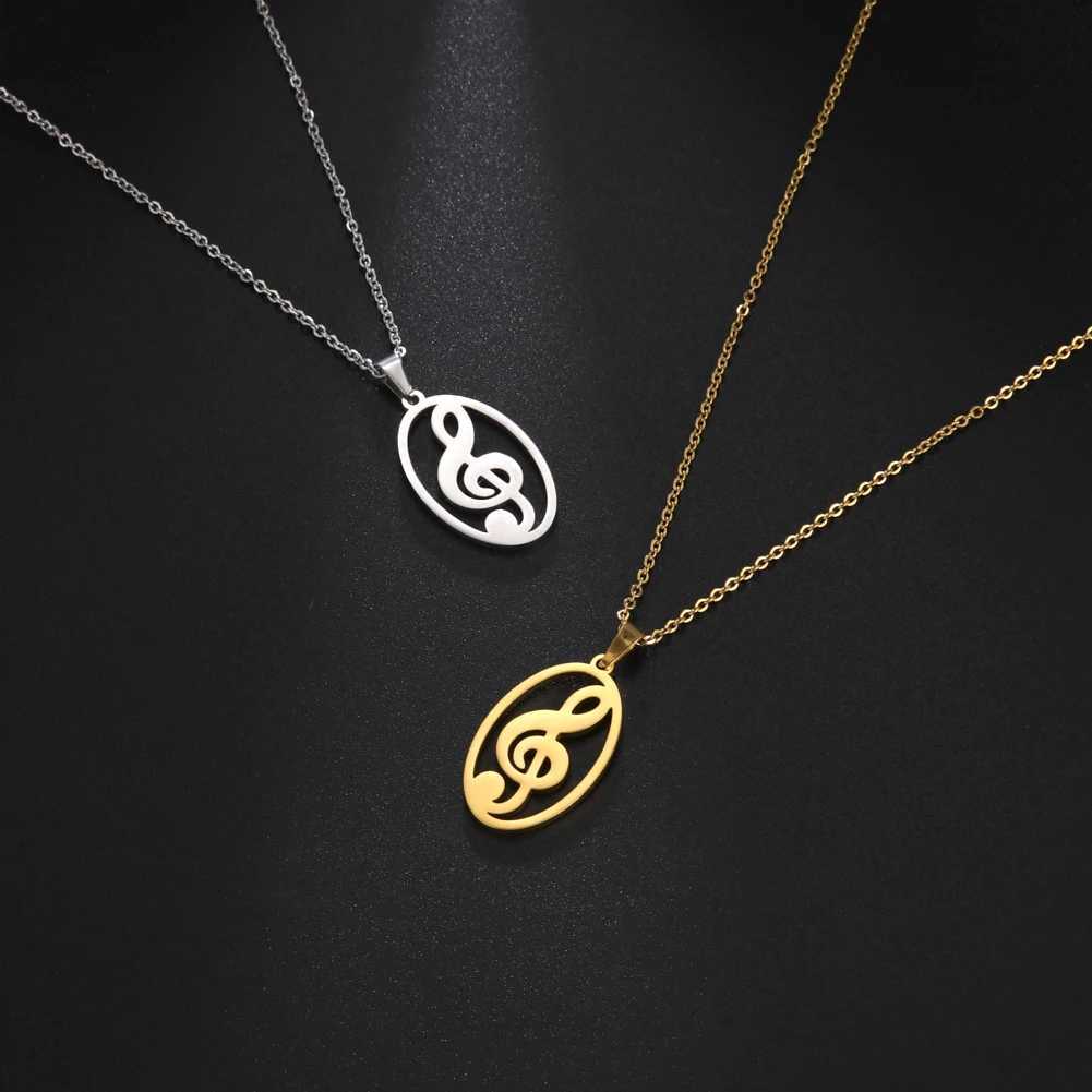 Heart Music Note Treble Necklace Gift For Girl Woman Men Kid Child Musical Symbol G Clef Chain Stainless Steel Pendant Jewelry H260324 - view 3