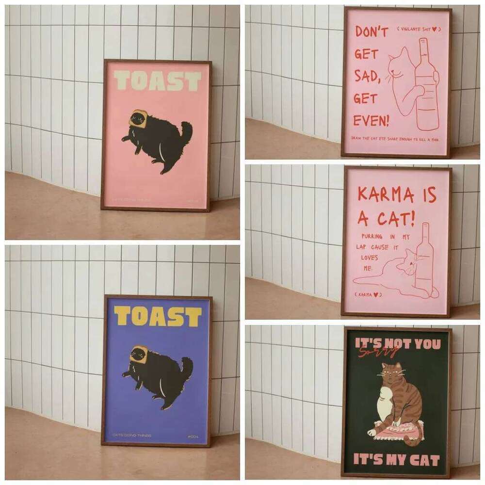 Modern Black Cat Wall Art Print Funny Animal Poster Cute Kitten Illustration With Quotes Canvas Painting Gift Home Decor 26H0324